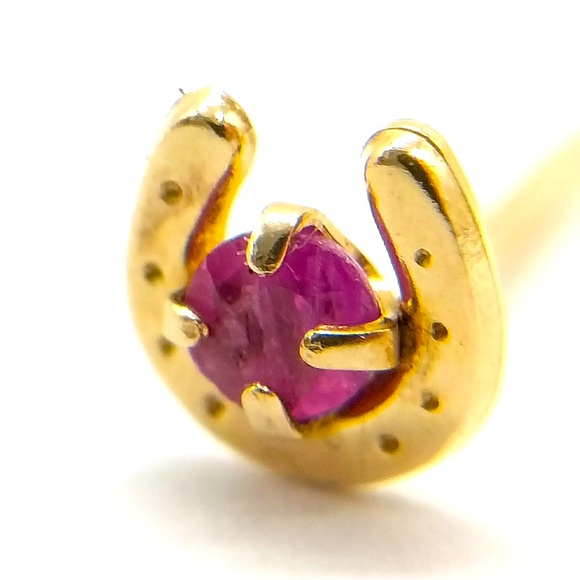 Authentic Ruby Yellow Gold Lucky Horseshoe Stud Earrings - Picture 8 of 8